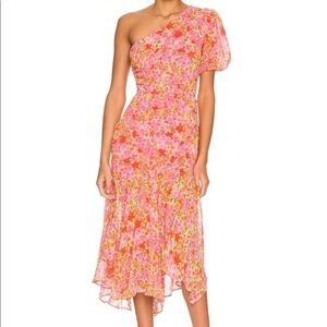 ASTR Multi Pink Floral One-Shoulder Bubble Sleeve Layered Maxi Dress